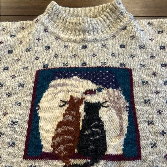 The Woolrich Woman Vintage Tan Wool Pullover Sweater Cat in Window Size Small - Picture 4 of 9